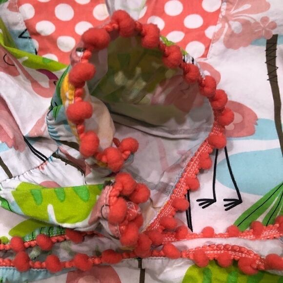 MUD PIE FLAMINGO TROPICAL CAFTAN POM POM TRIM 5T - Picture 7 of 11